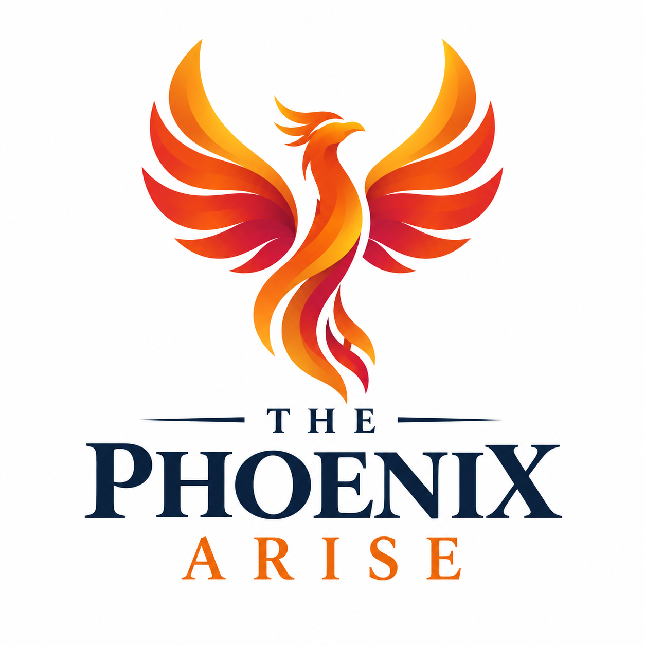 The Phoenix Arise logo featuring a stylized orange, red, and yellow phoenix above the words “THE PHOENIX ARISE” in navy blue and orange.